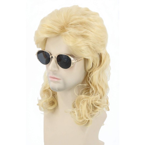 Topcosplay Mens Wigs 80s Mullet Wig Blonde Long Curly Halloween Costumes Wig (Blonde)