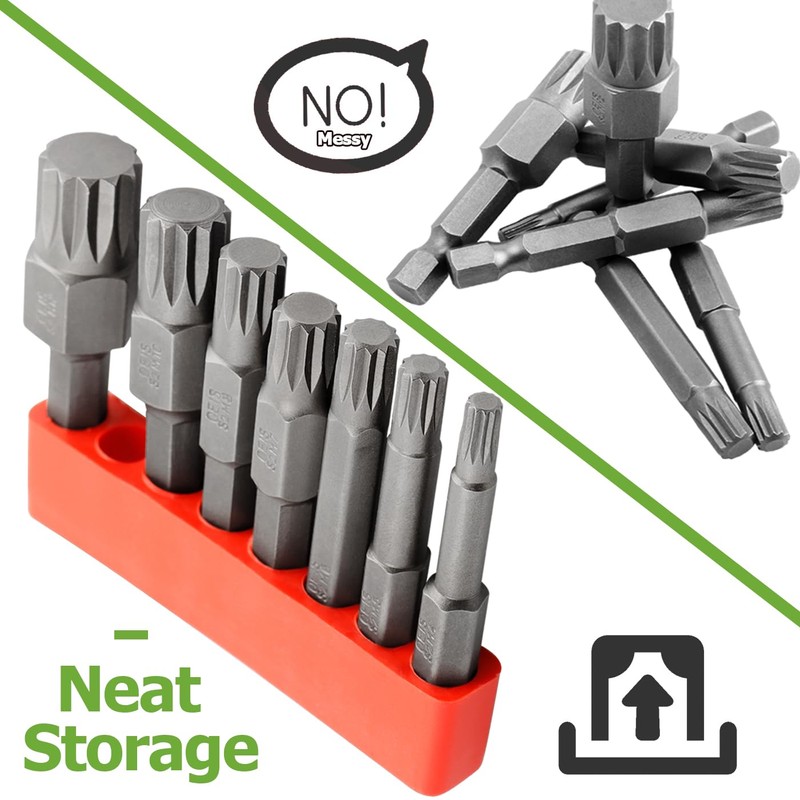 Bestgle 7 Pcs Triple Square Spline Bit Set, 1/4" Hex