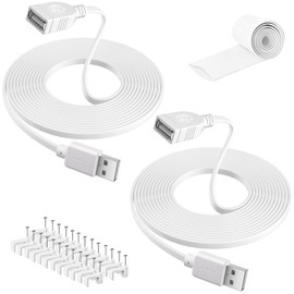 2-Pack Camera Power Extension Cable 15FT, Compatible with Wyze Cam v4, Cam Pan v3, OG, v3 and v3 Pro Security Cameras, for Outdoor/Indoor, USB Male to Female Cord with Heat Shrink Tubing and Nails