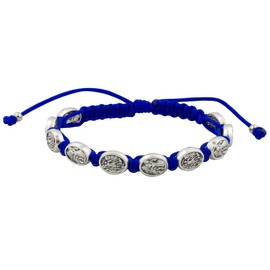 Pulsera tejida de ángel de la guarda y San Miguel Arcángel | Medallas de tono plateado | Ajustable | Gran regalo católico para primera comunión y confirmación, Metal, Sin gemas.