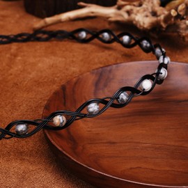 PartyforU Celtic Viking Circlet Crown - Braided Medieval Vintage with Grey Stone for Adult Cosplay Renaissance