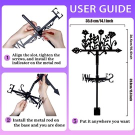 beinkmake Wildflowers Weathervane Metal Wind Vane Flower Bush Garden Decoration Direction Sign Indicator Stake Mount Ornament for Farmhouse Yard Roof Outdoor