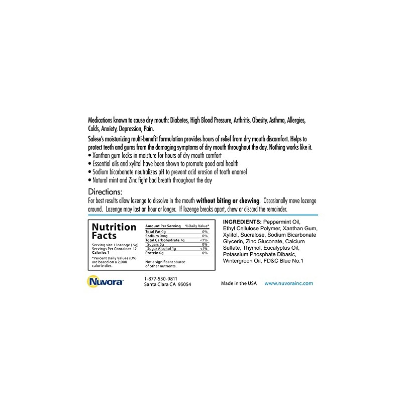Salese Dry Mouth Relief, Xylitol, Time Release, Oral Health Lozenges,