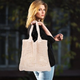 Daelesr Beach Bag Women's Shoulder Bag, Hollow Knitted Handbag, Woven Mesh Shoulder Bags, Crochet Beach Tote Bags, Summer Casual Bag for Daily Use, Holiday, Picnic, apricot