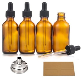 Paquete de 4, botellas de 2 oz con cuentagotas y 1 embudo y 4 etiquetas - Botellas de aceites esenciales para salud, cuidado personal y belleza - Bote