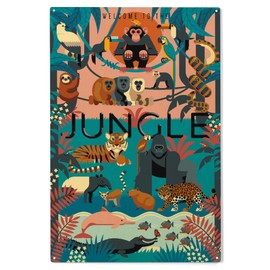 Lantern Press 10x15 Inch Wood Sign, Ready to Hang Wall Decor, Welcome to the Jungle, Jungle, Textured Geometric