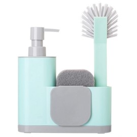 Vigar Rengo Monobloc 4-piece Sink Caddy Set, Includes Scrub Brush, Two-sided Sponge, Soap Dispenser and Scraper, Turquoise