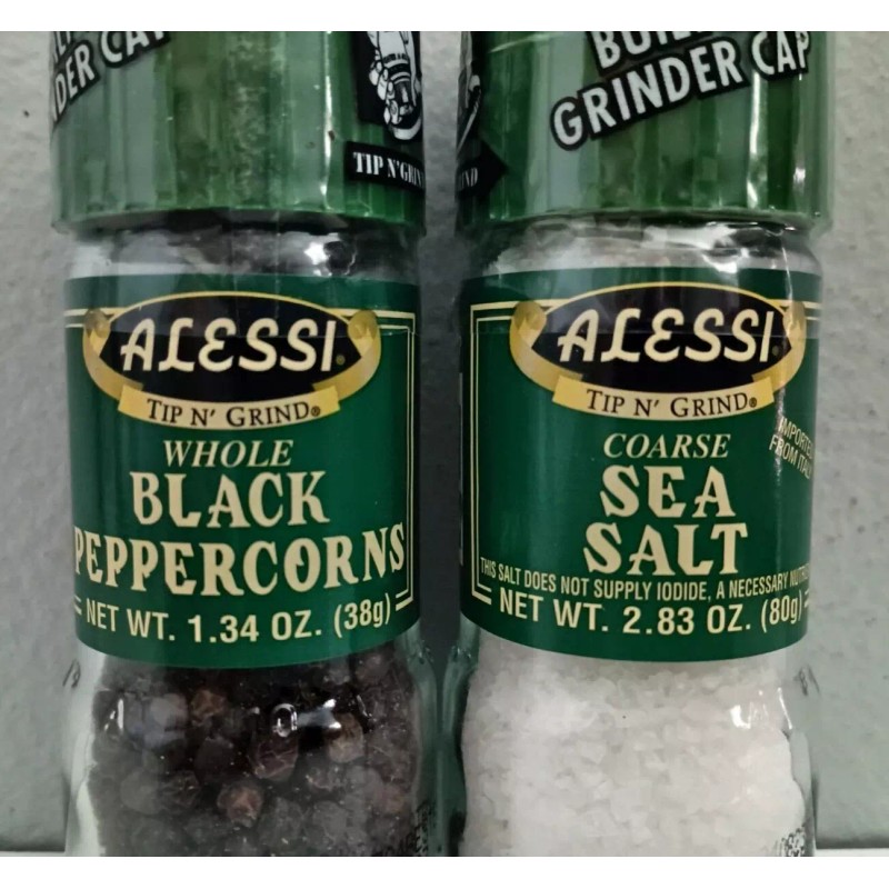 Alessi® Coarse Sea Salt and Whole Black Peppercorns Grinder Set