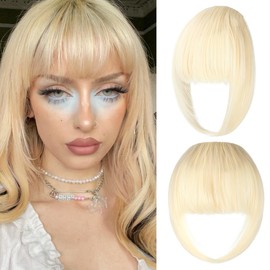 Leterly Bangs Hair Clip in Bangs,Thick French Bangs Clip in Hair Extensions Wispy Fake Bangs for Women Fringe with Temples Hairpieces for Daily Wear Bleach Blonde