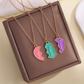 POYAMUSE Colorful Pendant Necklace Set, BFF Necklaces for 3, Friendship Necklace Set for Best Friends (BFF-Gold)