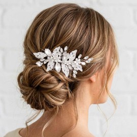 Zoestar Bridal Rhinestone Silver Flower Headpiece Bridal Crystal Leaf Hair Accessories for Women and Girls