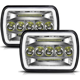 UNISHINE 5x7 7x6 Inch LED Headlights Sealed Beam H6054 LED Headlights Amber/White DRL Turn Signal Rectangular Headlamp Compatible with XJ Wrangler YJ Replacement H5054 H6054LL, Pair