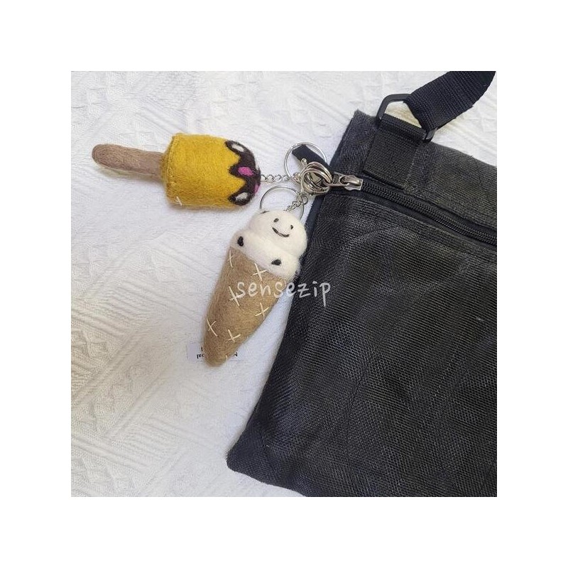 Nepalese wool ice cream key ring, doll bag ring, stick