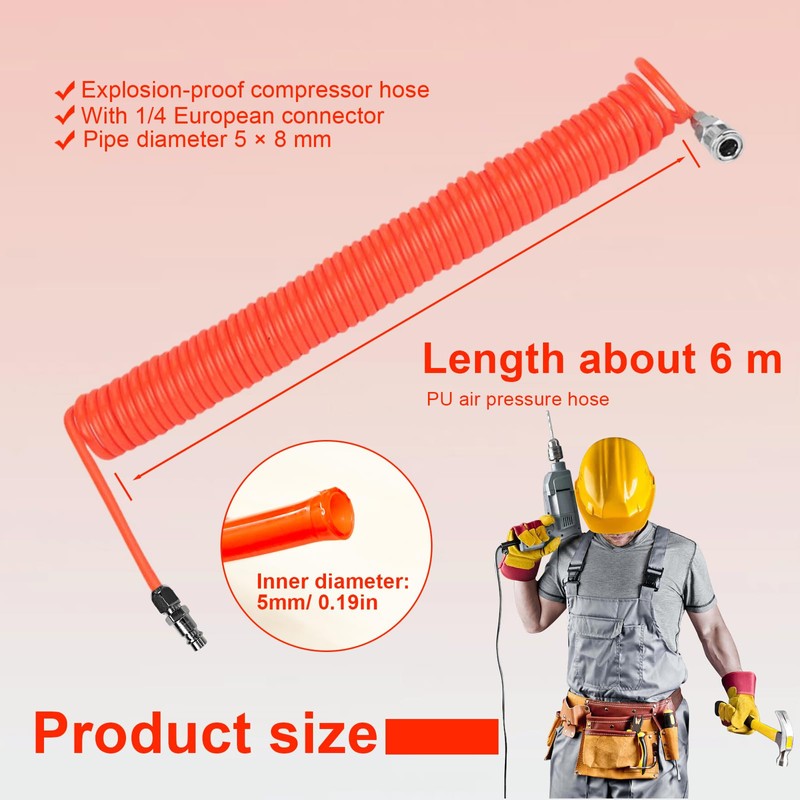SRJQXH Compressor Hose 6 m, Retractable Air Hose, with 1/4