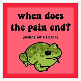 When Does The Pain End? Frog Bumper Sticker Vinyl Decal 5 inches