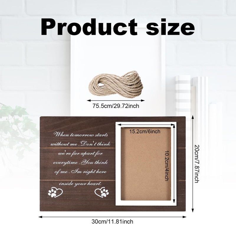 Pet Memorial Picture Frame, 11.81x7.87in Wooden Dog Remembrance Gift Cat