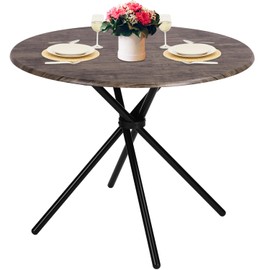 FurnitureR 31.5" Round Dining Table for 2-4 People, Vintage Wood Kitchen Table with Unique Intersecting Pedestal Base and Metal Legs for Home Office Living Room Kitchen, Brown