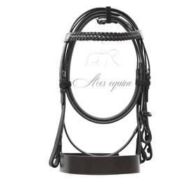 Aces Equine Leather Horse Hunter Bridle with 2 inch Noseband and 1 inch Plated Browband Premium Quality Black Colour (MINI SHETLAND)