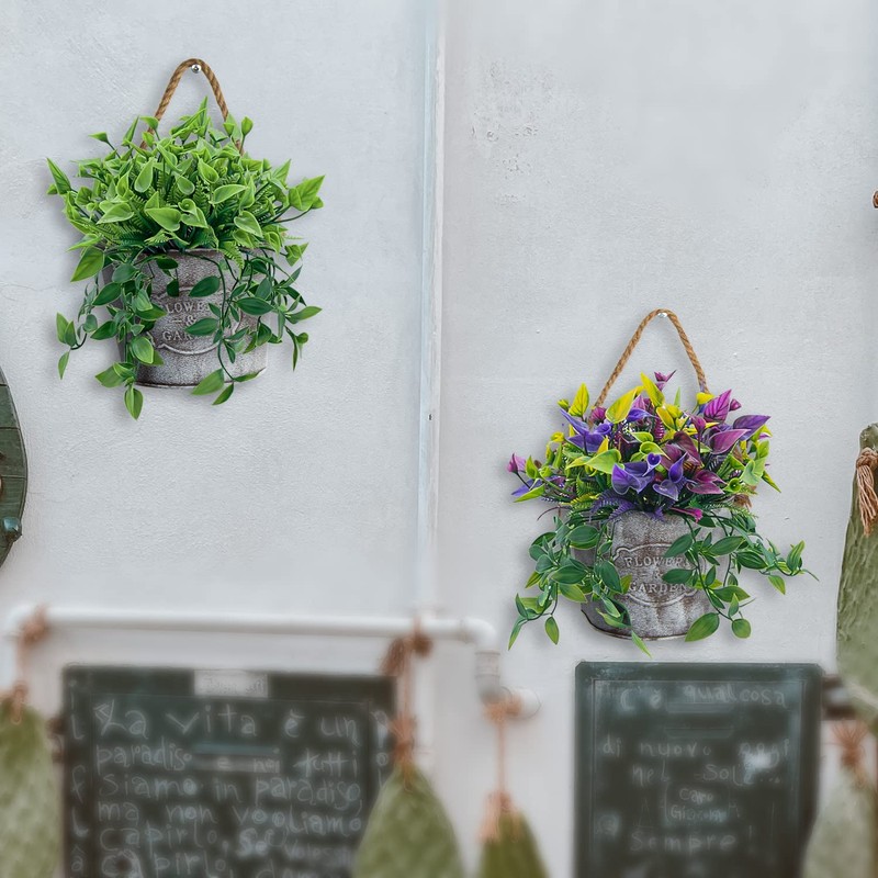 XONOR 4Pcs Galvanized Metal Hanging Wall Planter, Rustic Wall Flower