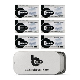 Platinum Coated Safety Razor Blades (USA Stainless Steel, fit All Standard Double Edge Safety Razors), 30 Count, with 1 Compact Razor Blade Disposal Container for Daily & Travel Use
