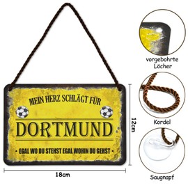 Tin Sign Football Sign Decorative Metal Sign with Saying Sports Sign Football Fan Item for Dortmund Fan Lovers Enthusiasts Christmas Gift Idea
