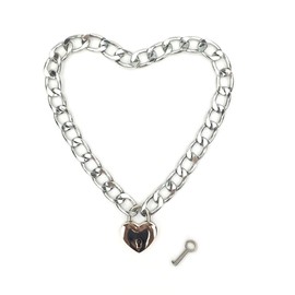 Intimate Lover Heart Chain Necklace Collar Heart Padlock Choker for Men, Women and Pet (Chrome, 18)