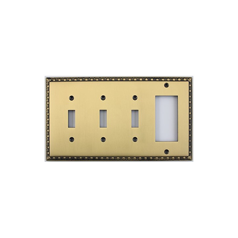 Egg & Dart Antique Brass 4 Gang Combo Switch Plate