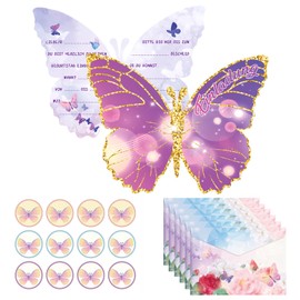12 PCS Birthday Party Invitations with Envelopes Butterfly Invitation Cards and Stickers for Girls Boys Kids Party Decorations Supplies