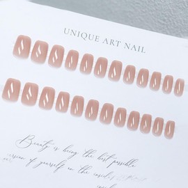 YINKE Nail Tips, 24 Pieces, Nail Tips, Short, Autumn, Winter, Popular, Japanese Style, Cute, Simple, Popular, Nail Seal, Women's, Stylish, Advanced, Coming of Age of Age Ceremonies, School Entrance