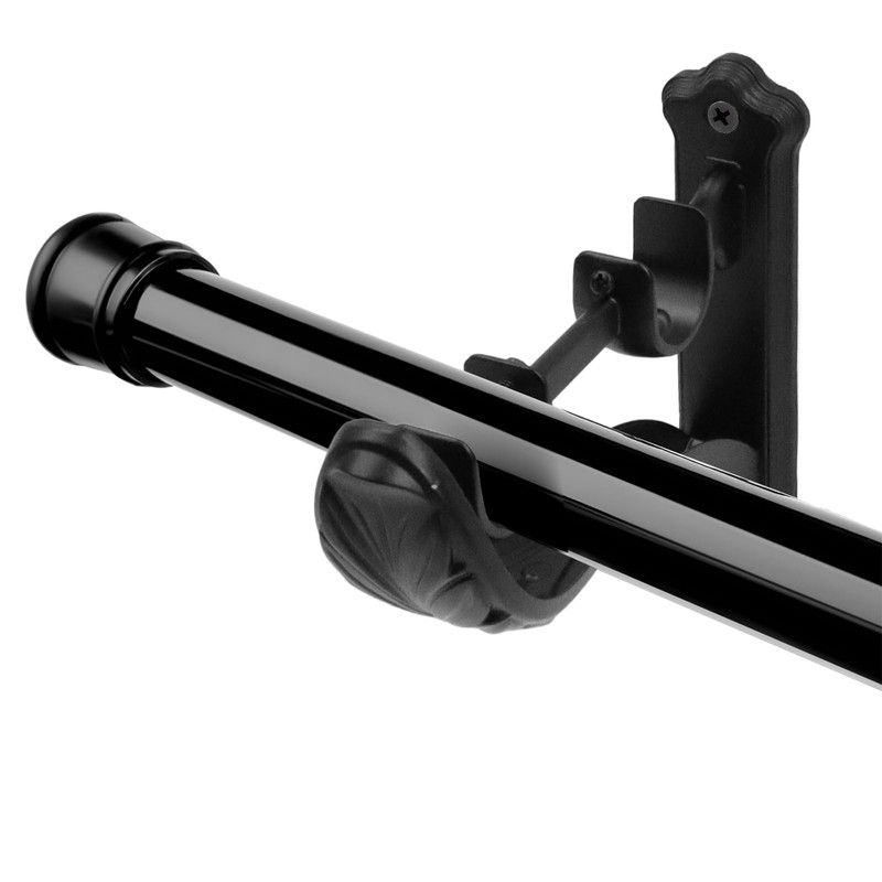 HEVSTIL 4Pcs Heavy Duty Double Curtain Rod Brackets, Single Black