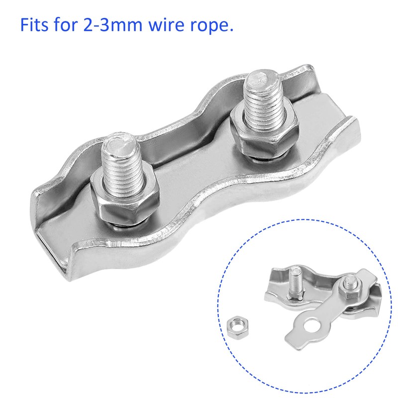 M METERXITY 4pcs Double Bolt Wire Rope Clips 2-3mm Stainless