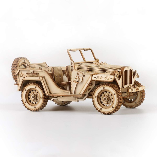 ROKR 3D Wooden Puzzle-Mechanical Car Model-Self Building Vehicle Kits-Brain Teaser Toys-Best Gift for Adults and Kids on Birthday/Christmas Day (Army Jeep)