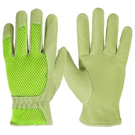 BC KONGOUARD 2 Pairs Women Leather Gardening Gloves, 3D Mesh Breathable Weeding Gloves for Yard Work, Best Gift for Gardener (Green, M)