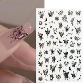 8 sheets/640 Nail Art Decorative Stickers with Various Aurora Butterfly, Sun, Star, Moon Nail Back Adhesive Stickers (Black)