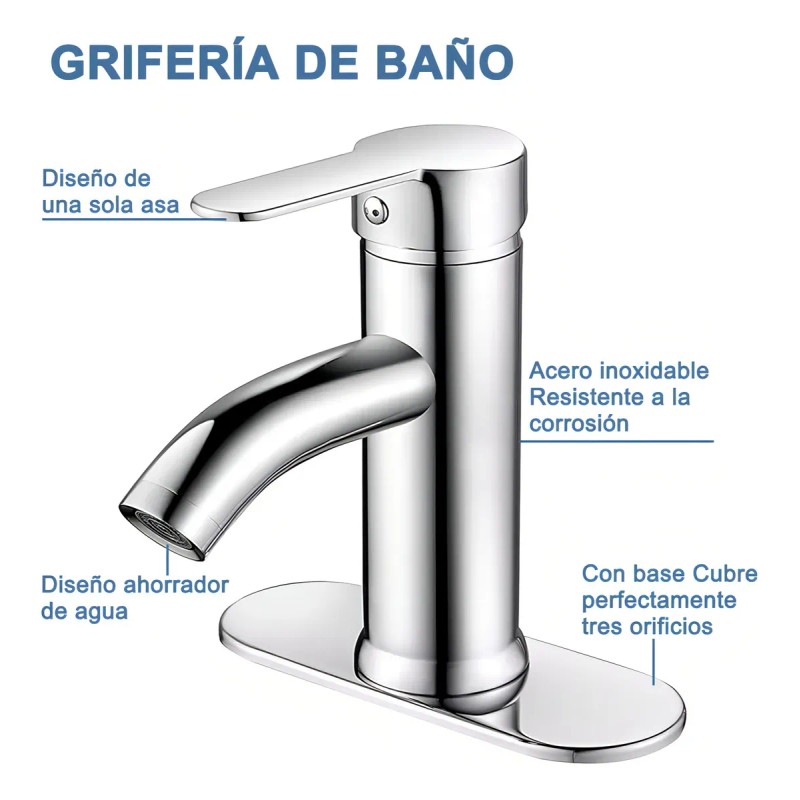 Grifería Banna GRB01 Monomando Cromado Acero Inoxidable para Baño