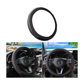 Mandark Elastic Stretch Car Steering Wheel Cover, Leather Breathable Vehicle Steer Wheel Protective Wrap, 14.5-15 Inch Soft Automotive Interior Protector Accessories, Universal for Most Cars (Black)