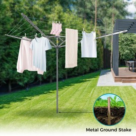 Sukkiri Homu Umbrella Drying Rack Outdoor,131ft Rotary Retractable Clothesline 4 Arms Large Dryer Adjustable Height Collapsible Drying Rack