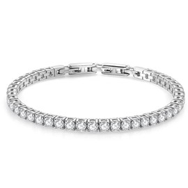Tennis Bracelet for Women Men, 14K Gold Plated Round 4mm AAAA+ Cubic Zirconia CZ Dainty Classic Adjustable Stainless Steel Bracelets Festival Wedding Jewelry Gift (Steel, CZ 4mm)