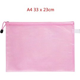 Boxonly A4 Plastic Wallets Zip Lock Bags Mesh Document Wallet Document Folders Plastic Pockets Zipper File Wallet for School Office Homework Travel Storage Bags Pink