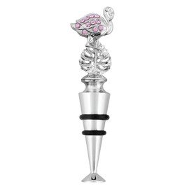 Supreme Housewares Flamingo-Shaped Zinc Alloy Wine Bottle Stopper with Pink Crystal Glass Accents - Reusable Beverage Preserver for Wine, Champagne, and Sparkling Drinks - Silver, 4.63 Inch Tall