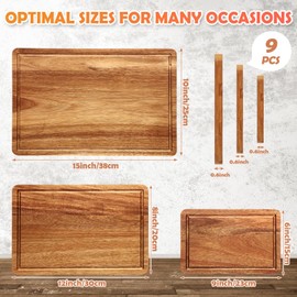 Ziliny 9 Pcs Thick Kitchen Cutting Boards 3 Sizes with Juice Slots and Handles Heavy Duty Butchering Blocks Easy to Maintain Meat Vegetables Vegetable Gadget Gifts (Acacia)