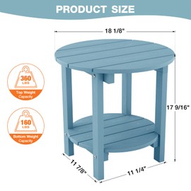 YEFU Adirondack Side Table, 18" Double Outdoor Side Table, Poly Lumber end Table, Weather Resistant for Indoor, Patio, Pool, Porch, Backyard-Blue