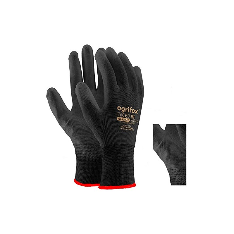 24 Pairs PU Coated Black Nylon Work Gloves. Gardening, Builders,