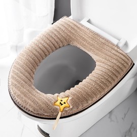 2 Pieces Thicker Bathroom Soft Toilet Seat Cover Pad with Handle Toilet Lid Cover Cushion Soft Thicker Washable Fits All Oval Toilet Seats (Beige)