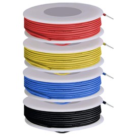 MKBKLLJY 20 Gauge Solid Wire 300 V PVC Electrical Cable 20AWG Insulation Tinned Coated Copper Wire Connection Wire 4 Colours (Red/Yellow/Blue/Black) 5 m / 16.4 ft per Piece Cable Assortment for DIY