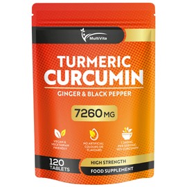 Turmeric Curcumin Tablets 7,260mg Per Serving - 95% Curcuminoids 2 Months Supply - with Ginger & Active Curcumin including Black Pepper to Aid Absorption - High Strength Tumeric Supplement - Vegan UK