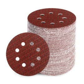 GEOGIEEW Pack of 90 Sandpaper 125 mm Velcro, 120 Grit 8 Holes, Red Sanding Discs Set for Random Orbital Sanders