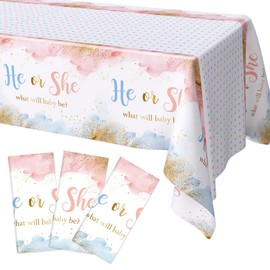 AIBIIN 3 Pieces Pink Gender Reveal Tablecloth for Boy or Girl Blue Gender Reveal Party Decorations Supplies Pink and Blue Plastic Table Cloth Disposable Table Covers for Baby Shower 108 x 54 Inch