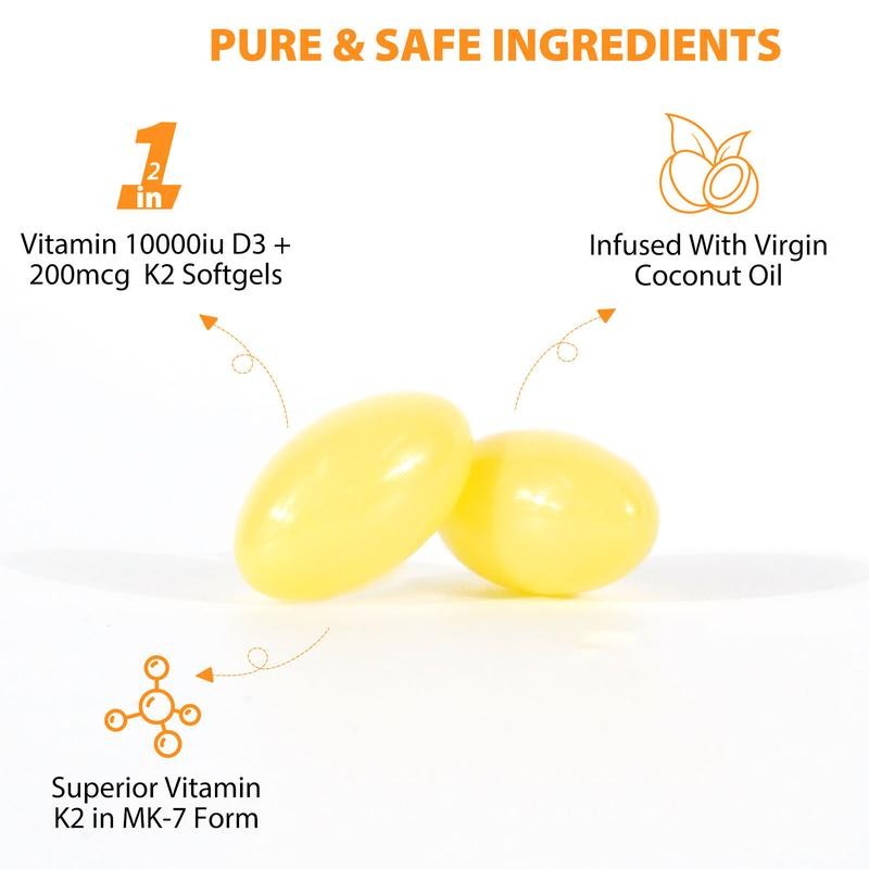 【live】Acentiallabs Vitamin D3 10000 Iu Plus K2 200 mcg, 300