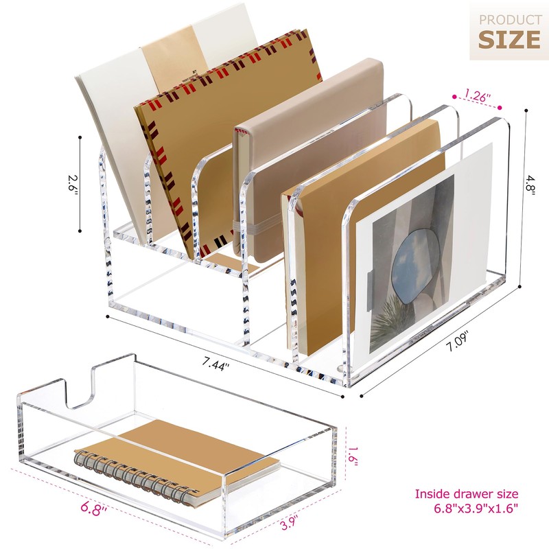 SANRUI Acrylic Mail Sorter Desktop Organizer Holder with Drawer, 5